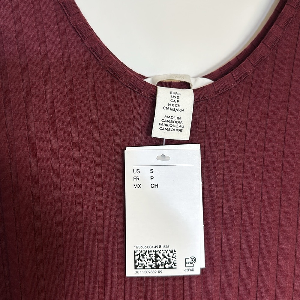 NWT H&M RIBBED TANK MIDI DRESS - BURGUNDY - Picture 3 of 7